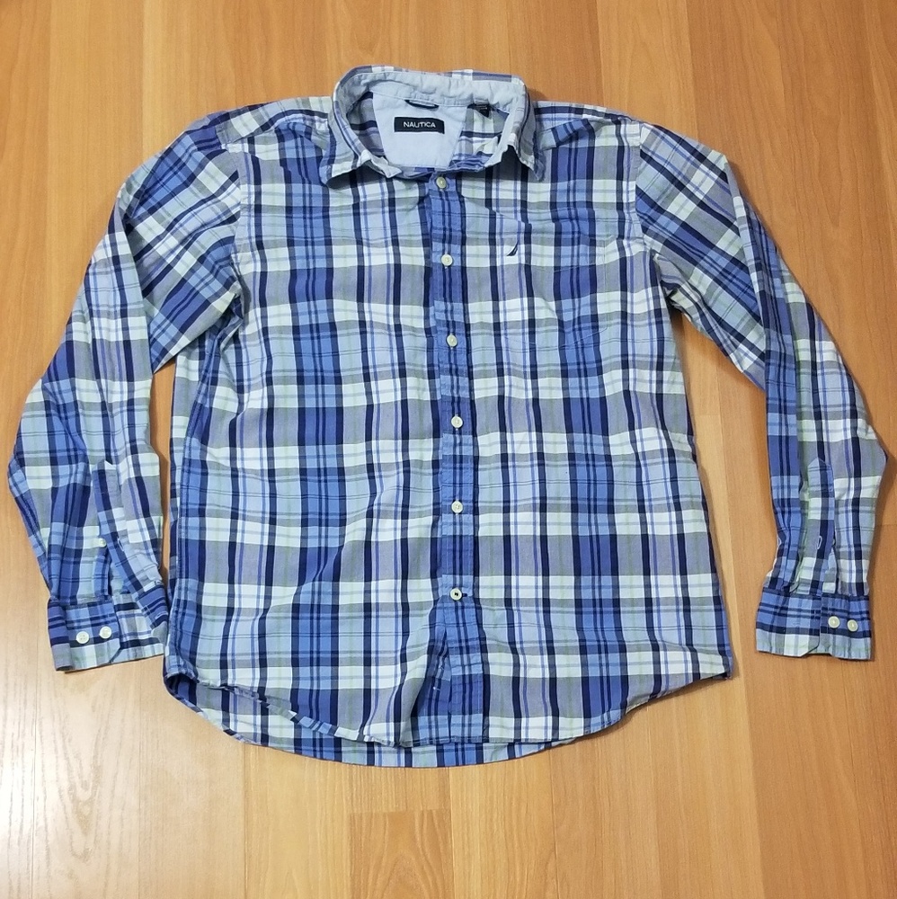 Nautica Blue Plaid Button Down Casual Shirt